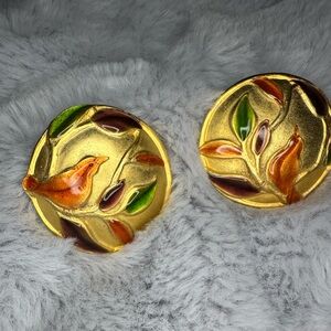 Gold Enamel Leaf Earrings 💰FREE WHEN BUNDLED💰